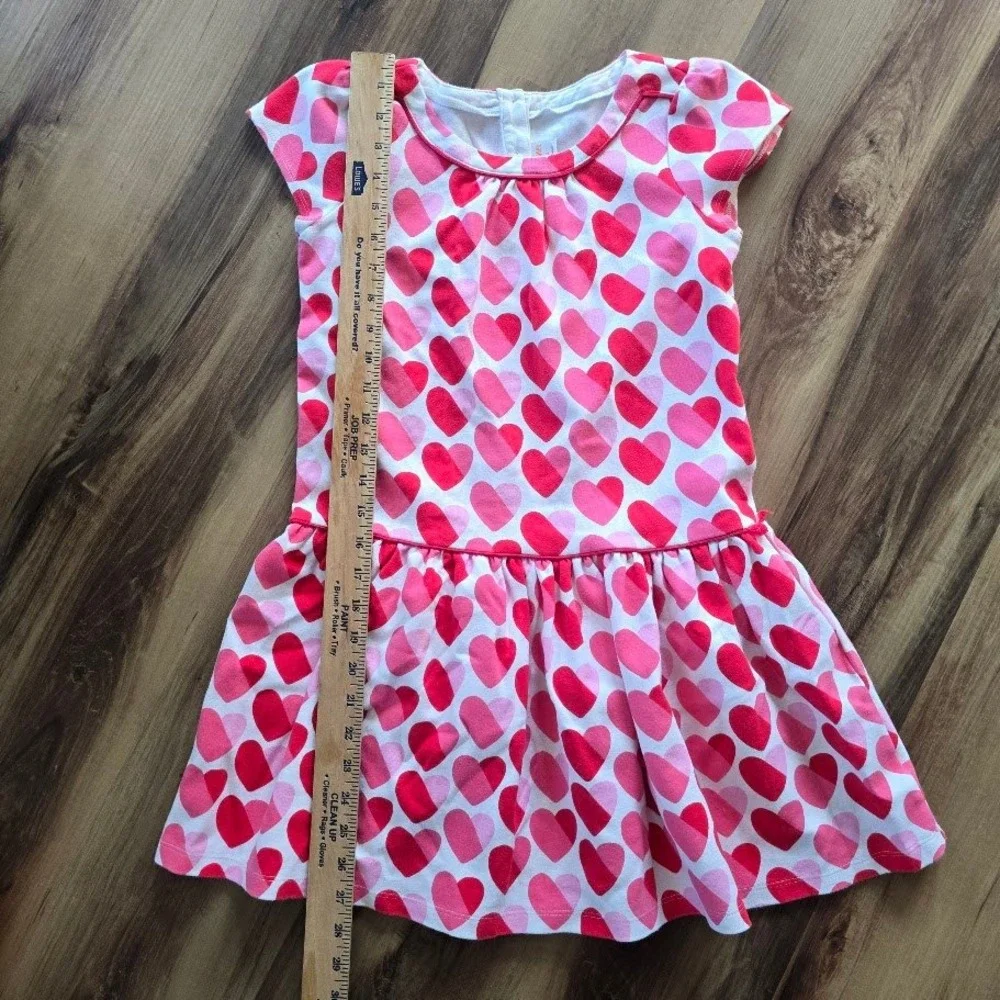 Gymboree Heart Print‎ Dress Kids Size 12 Pink Red Short Sleeve Drop Waist Love